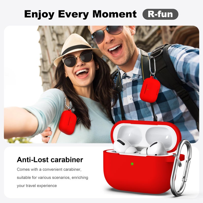 R-fun for iPods Pro 2nd/1st Generation Case with Cleaner Kit,Soft Silicone Protective Case Cover for Apple AirPods Pro 2/1 for Women Men,AirPods Pro Accessories with Keychain,Red - Image 2